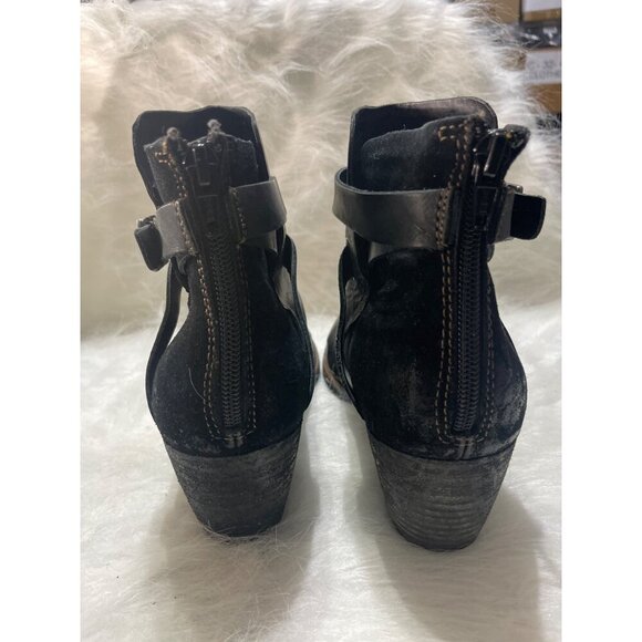 Korks Black Leather & Suede Ankle Boots with Buckle Strap & Zip Closure - Picture 5 of 9